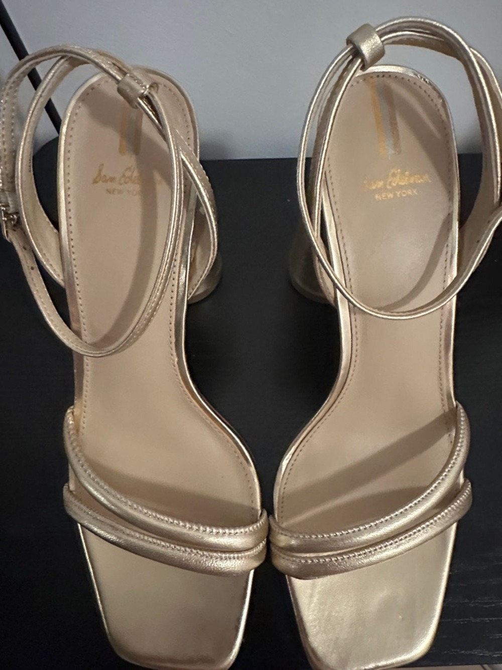 Sam Edelman Kia Metallic Gold Leaf Leather Ankle-Strap Block Heel Sandals - Picture 6 of 14